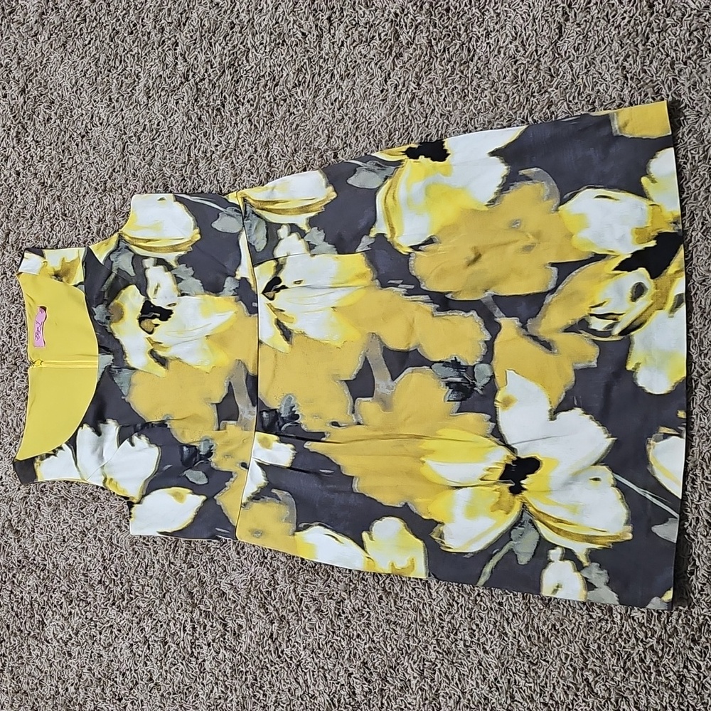 Eliza J Dress Sleeveless Cotton Sheath Yellow Brown Abstract Print 18W Plus Size